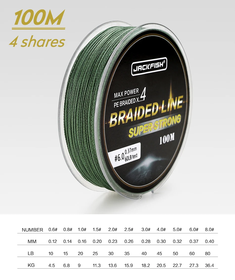 JACKFISH 100 м 4 нити PE плетеная леска с подарком 10-80LB PE леска с посылка для ловли карпа в соленой воде