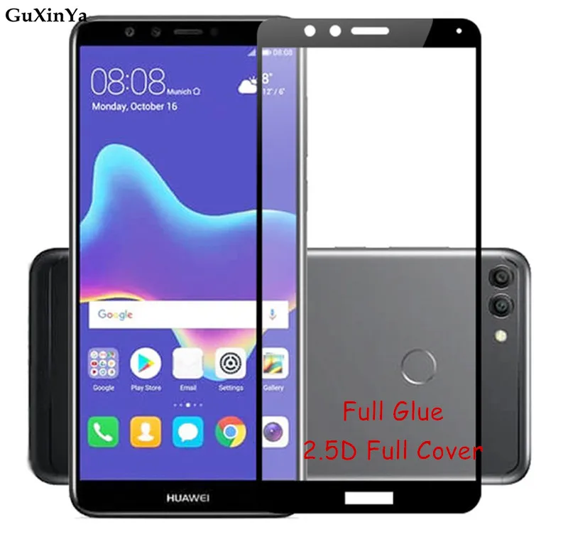 Защитное стекло для экрана Huawei Y9 2018 закаленное с полным клеем FLA L22 полное