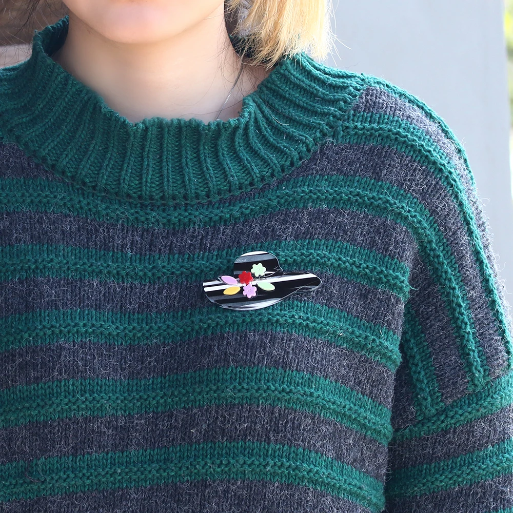 Модные украшения женская большая брошь шляпа винтажные Цветочные заколки милые