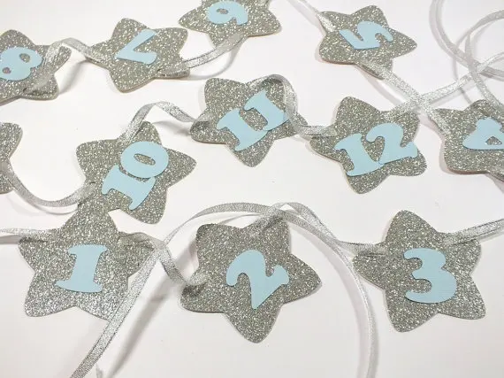 1-12 месяцев серебристые и синие мерцающие маленькие звезды Детские вечерние