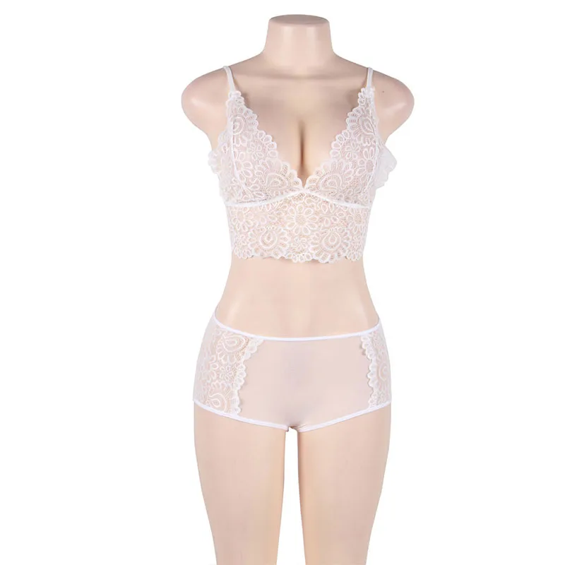 Women lace crochet sexy plus size bra and panty set floral bralette lingerie 2pcs white black hot bustier J80504 | Тематическая