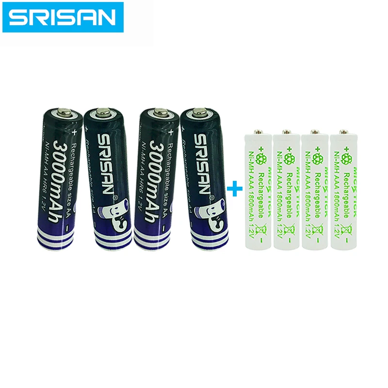 AA 3000mAh 1 2 v Ni MH перезаряжаемые батареи + AAA 1800mAh Бесплатная доставка led Факел