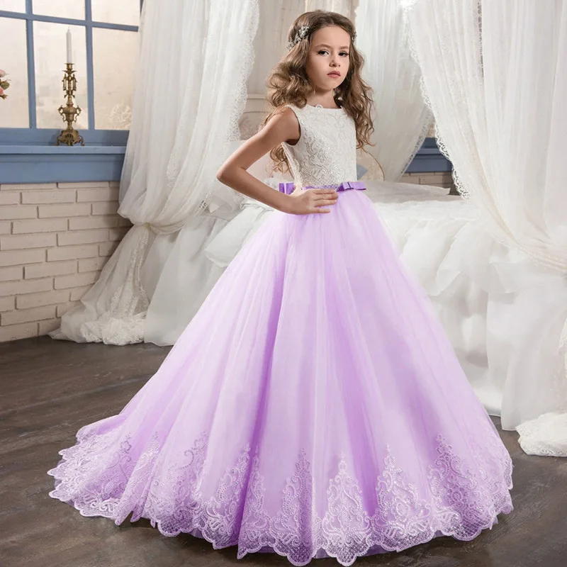 

Flower Girl Dresses Sleeveless Lace Applique Kids Evening Gowns For Wedding First First Holy Communion Party Dresses