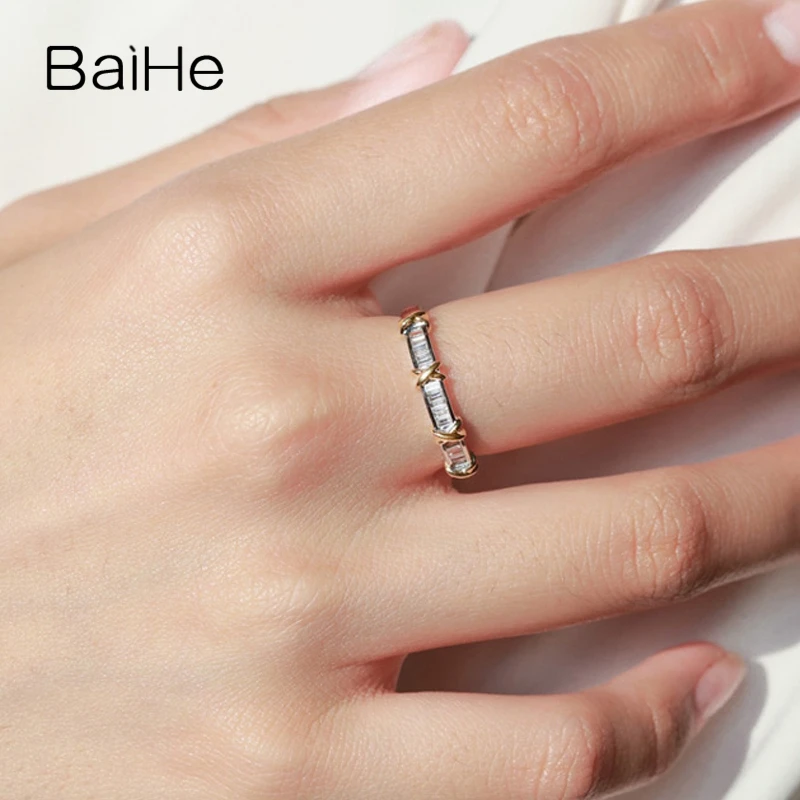 BAIHE, 14 к, белое золото, 0.22CT, сертифицировано H/SI, квадратная огранка, настоящие натуральные бриллианты, обручальное, для женщин, модное, Ювелирное кольцо