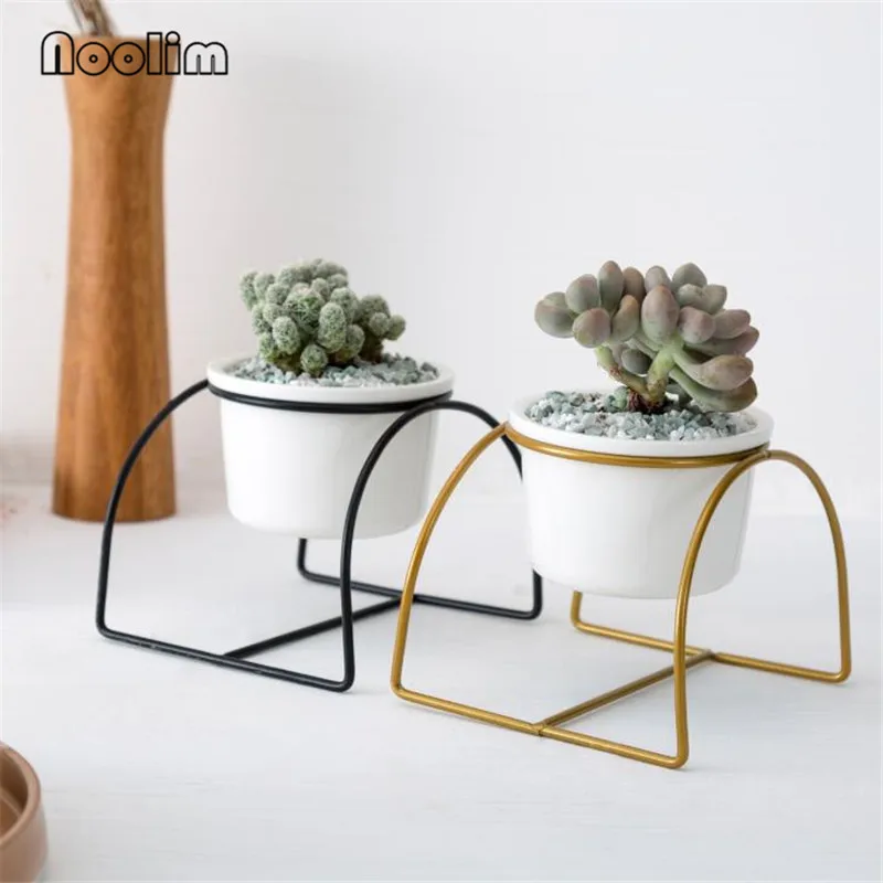 Nordic Simple Iron Ceramic Round Basin Flower Pot Succulents Green Plants Container Office Tabletop Bonsai Home Decoration | Дом и сад
