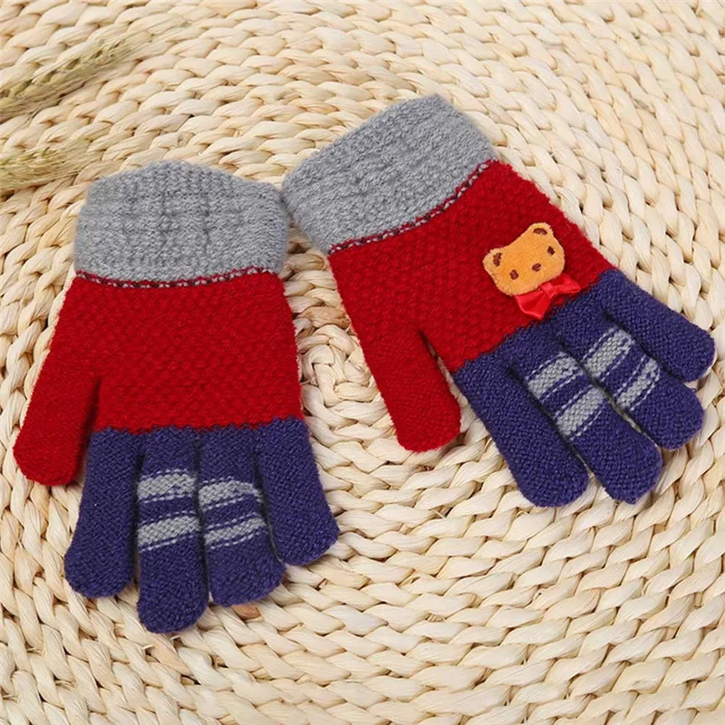 Red TELOTUNY/ модные детские зимние теплые варежки с рисунком медведя из мультфильма для мальчиков и девочек; перчатки; IU20 - Цвет: Red