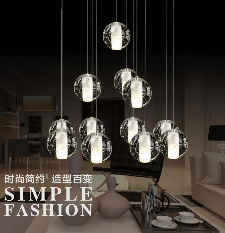 Современная хрустальная люстра LED подвесное освещение большой шар стеклянные