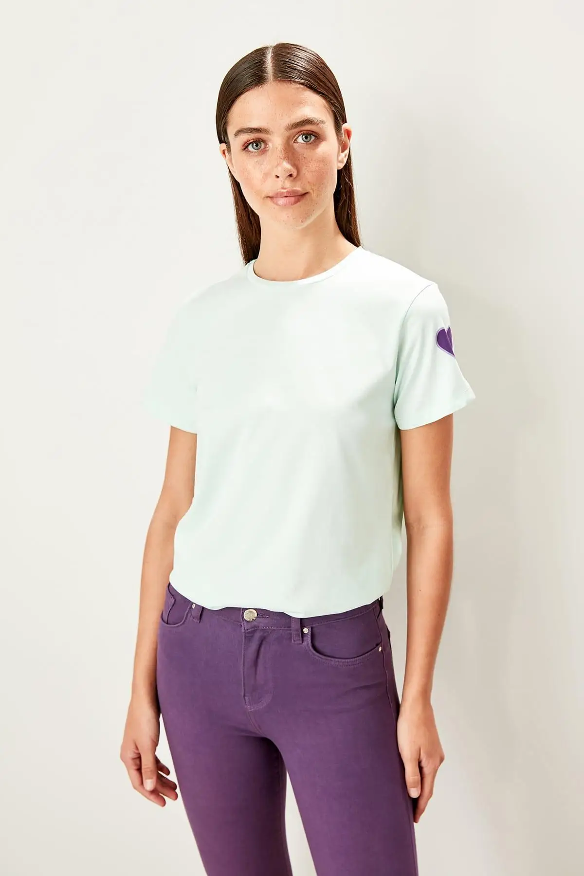 Trendyol мята граната печатных Базовые Трикотажные футболки TWOSS19VG0094|Футболки| |