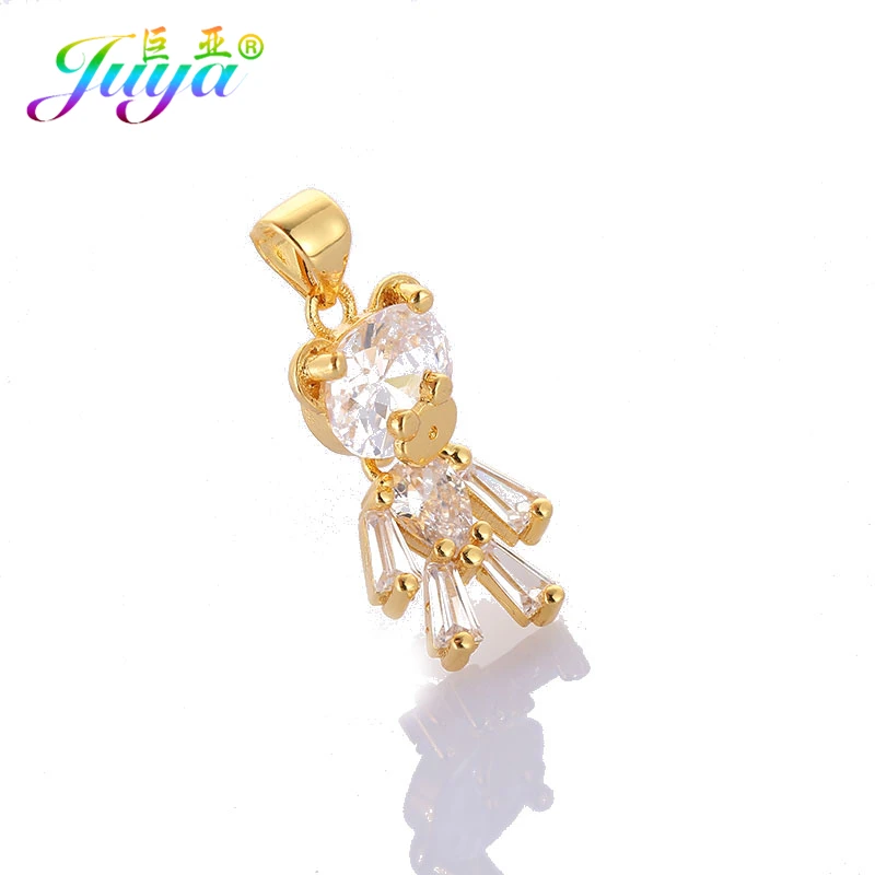 Juya Gold/Rose Gold Handmade Cubic Zirconia Animal Toy Bear Suspension Charm Pendant Accessories For Women Kids Jewelry Making | Украшения