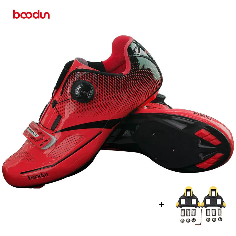 Red with splint BOODUN новая обувь для велоспорта профессиональная обувь для шоссейного велосипеда самофиксирующаяся дышащая обувь для гоночного велосипеда Zapatos bicicleta - Цвет: Red with splint