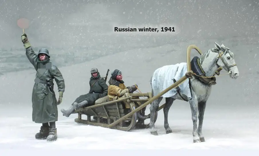 1/35 русская зима 1939 включает в себя (3 солдата лошадь сани) модель из Смолы