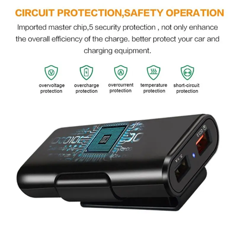 Автомобильное зарядное устройство Vehemo с 4 USB портами зарядный адаптер для