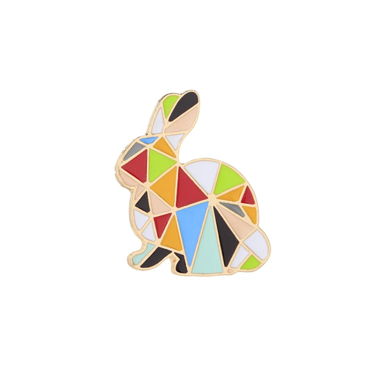 rabbit Креативная мультяшная Геометрическая разноцветная эмалированная брошь в виде кролика, фламинго, милого кота, заколки для джинсовой одежды, пуговиц для рубашки, броши в виде животных - Окраска металла: rabbit