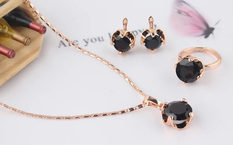 Fancyde Girl environmental New Fashion Women's Rose Gold Color Jewelry Sets For Women 4 Necklace With Earrings Ring | Украшения и