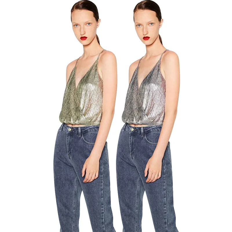 Летний женский укороченный топ 2017 Женский на бретелях с v-образным вырезом