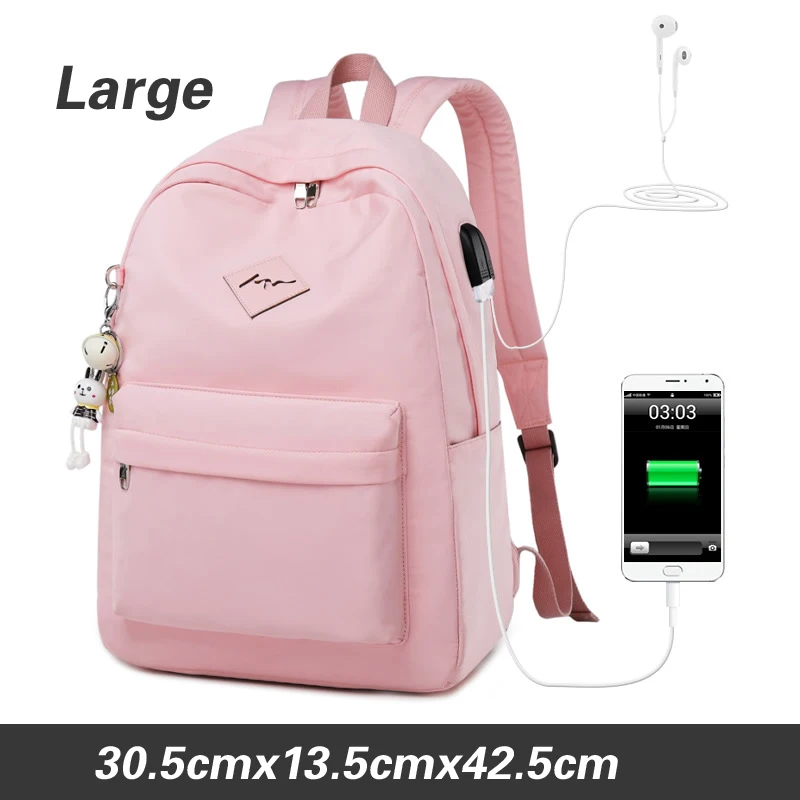 Large Pink WINNER женский рюкзак для ноутбука с usb зарядкой для девочек-подростков, школьная сумка с подвеской в виде животного, женские рюкзаки с принтом, Zaino - Цвет: Large Pink