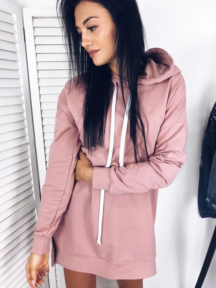 Новое модное женское платье с капюшоном и длинным рукавом теплое Короткое