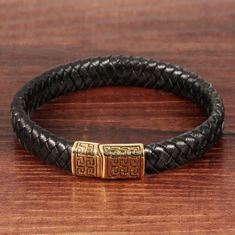 Панк мужские кожаные Браслеты Новая Мода 2 цвета Нержавеющая сталь магнит