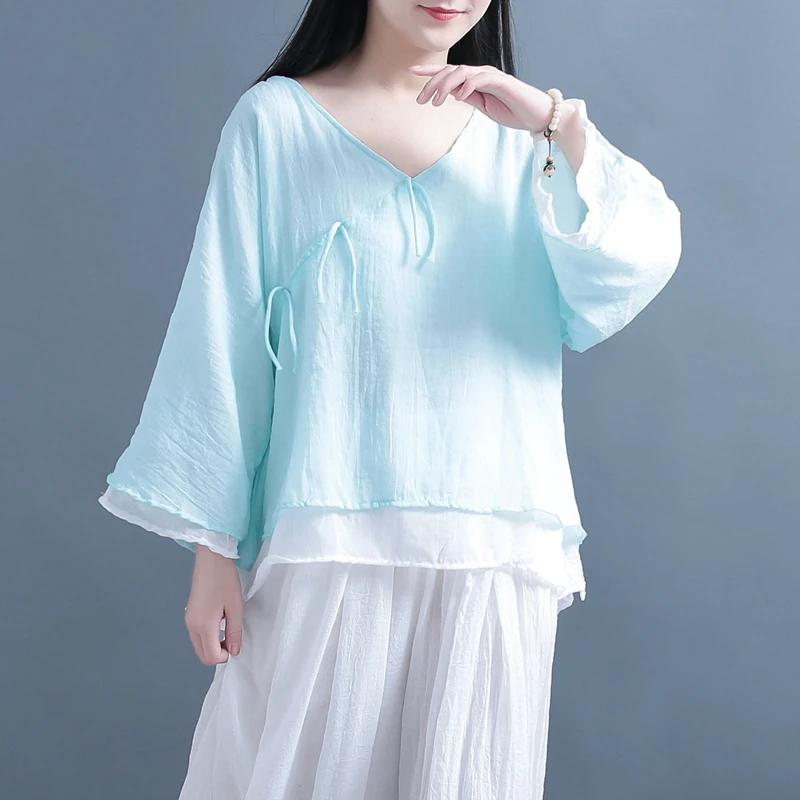 Контрастные цвета v-образный вырез сетка длинный рукав двухслойная мягкая тонкая