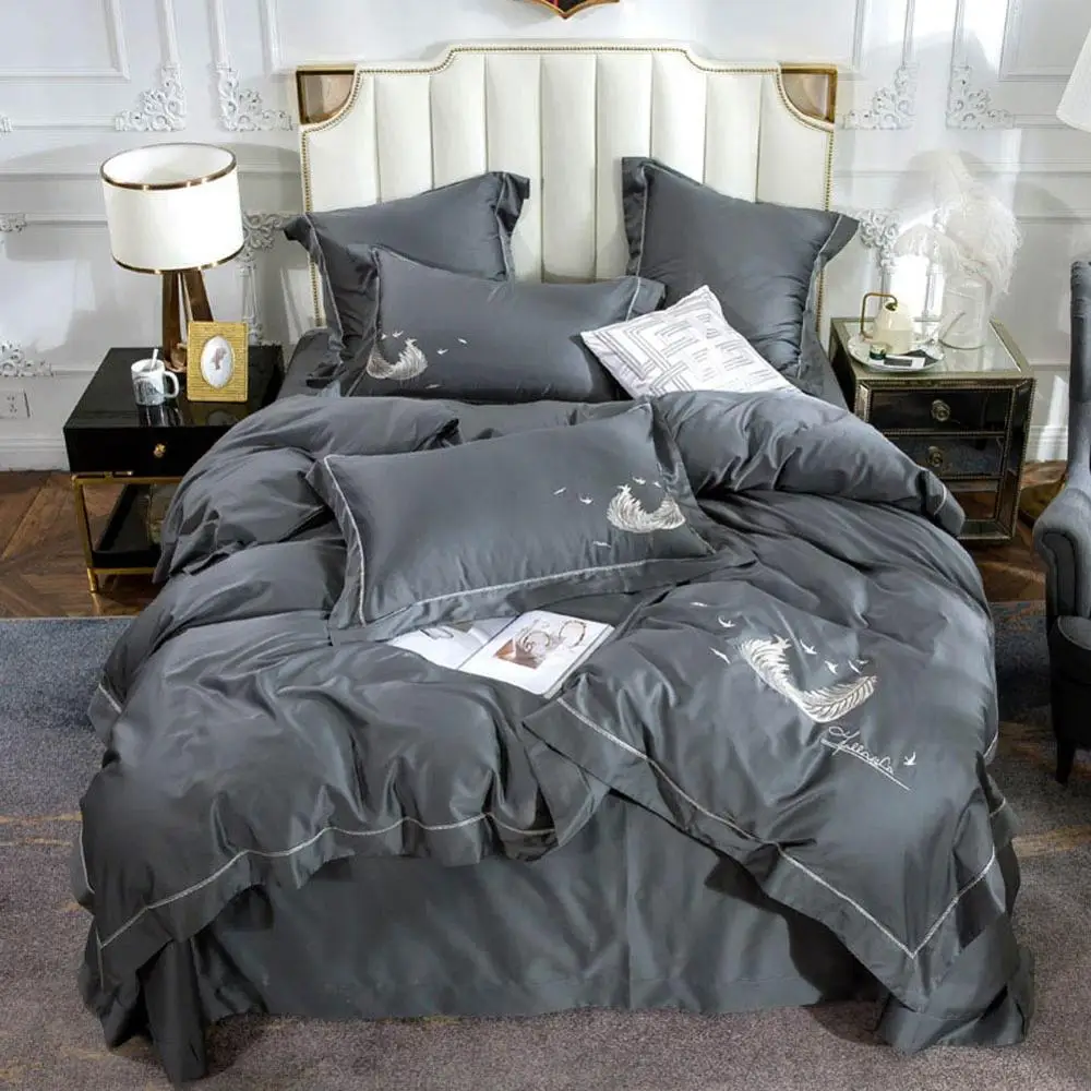 20192449 Комплект постельного белья в скандинавском стиле с серыми перьями, постельное белье из египетского хлопка, пододеяльник, пододеяльник, наволочки - Цвет: 20192449