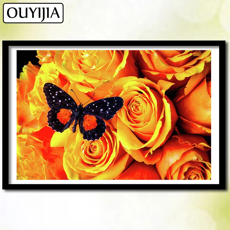 Бабочка 5D DIY алмазная живопись камни в форме ромба Животные цветы OUYIJIA розы