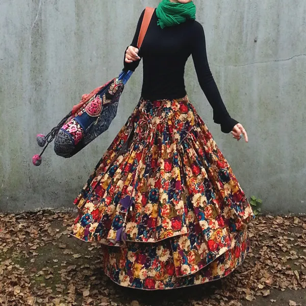 Модные длинные льняные юбки с принтом женские Плотные хлопковые Saias|print skirt|cotton