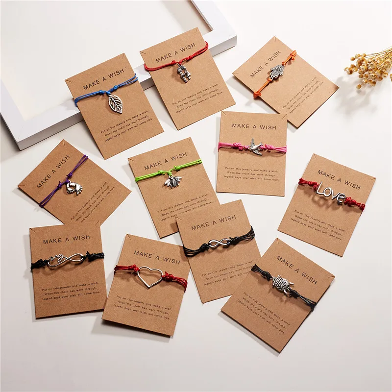 Женский плетеный браслет Rinhoo 10*7 5 см с надписью wish Paper Card и подвеской в виде