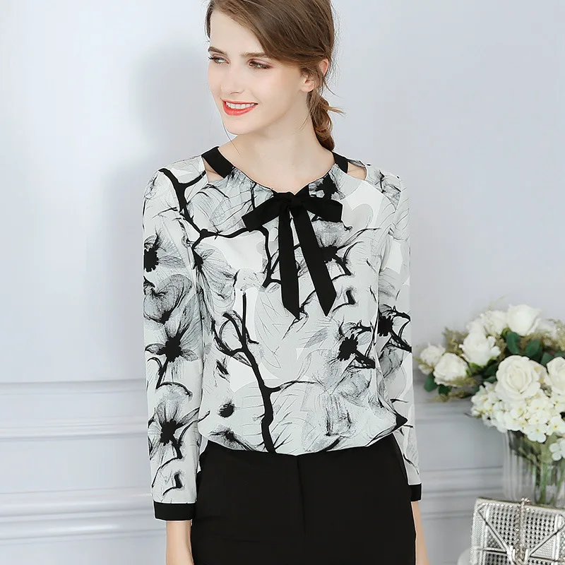 Женские топы с чернильным принтом кружевная рубашка бабочкой шифоновая длинными