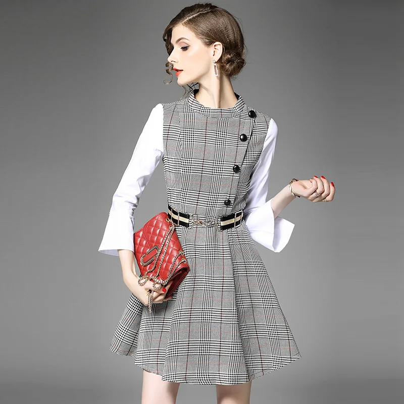 2017 женское осеннее Европейское и американское модное платье с длинным рукавом в