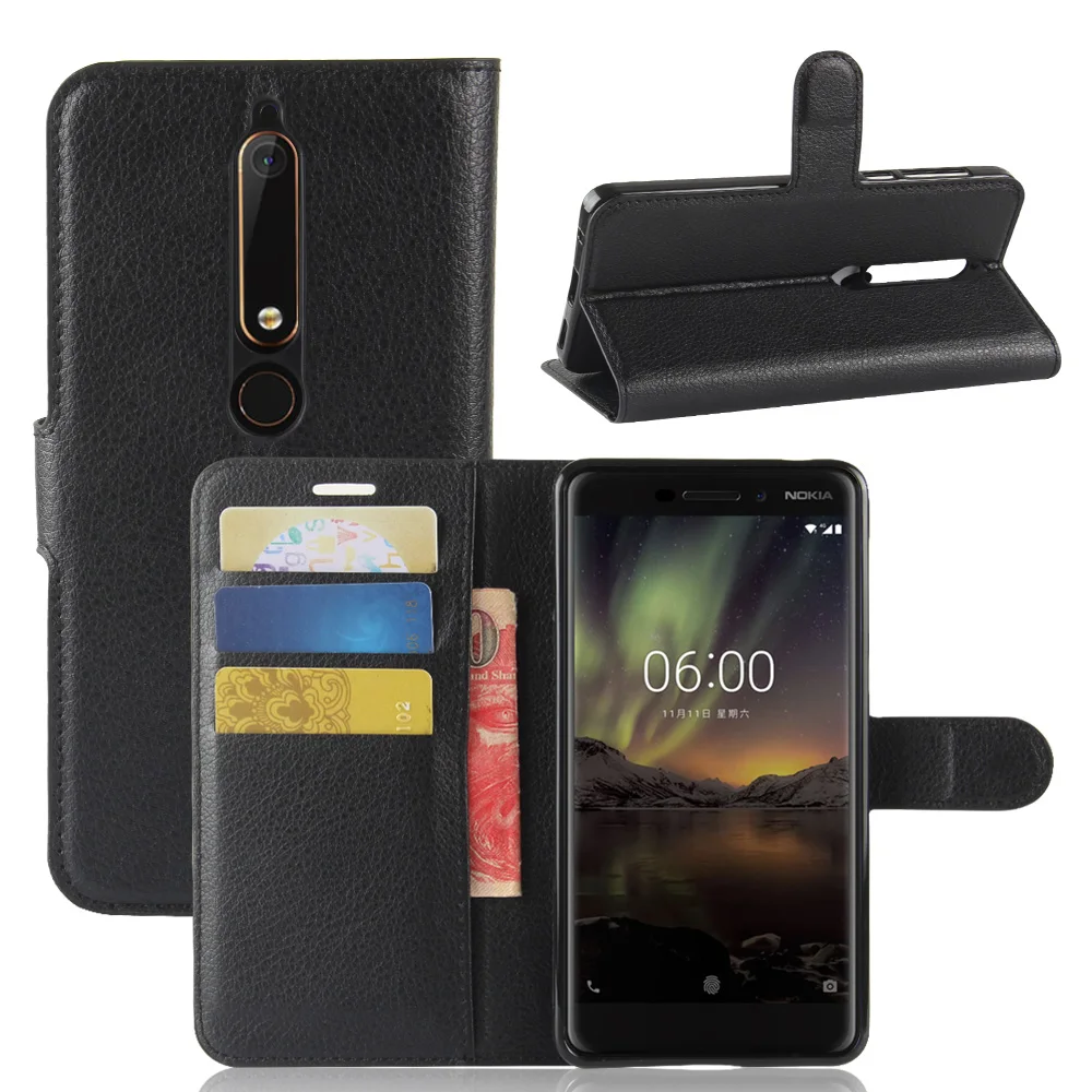 Luxury Leather Wallet Case For Nokia 6.1 Flip Cover With Card Slot Holder Back Kickstand Magnetic Closure 6 2018 | Мобильные