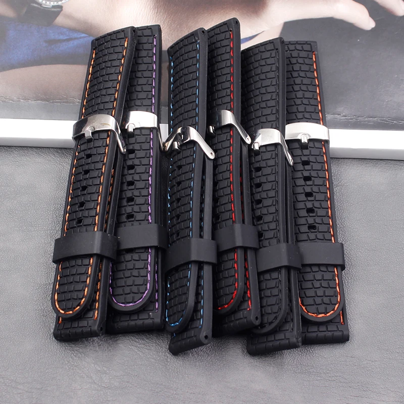 Men's silicone strap 22mm ladies outdoor sports waterproof and sweat-proof suture rubber strap buckle accessories