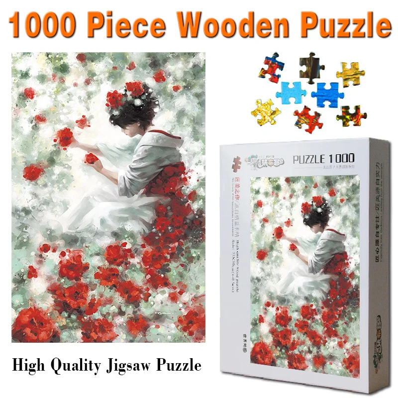 

The cherry blossom girl 1000 pieces Wooden Jigsaw Puzzles cartoon for adult children's educational toys gift