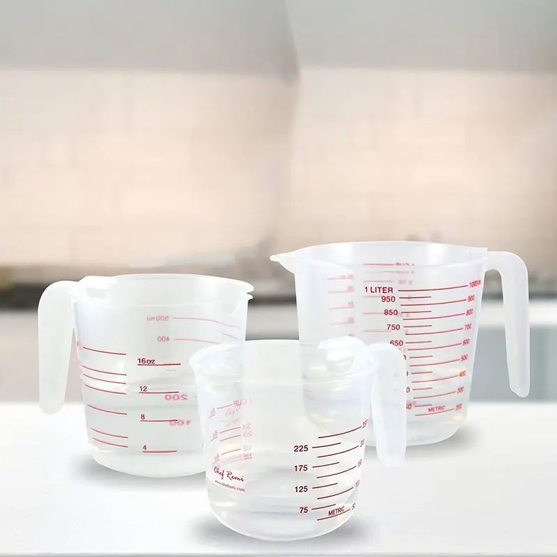 New 3pc Plastic Measuring Jug Set Large 4 Cup 2 and 1 Capacity BPA Free Beakers with Angled Grip Essential | Дом и сад