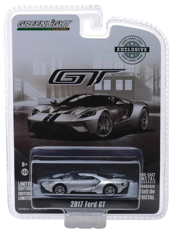 GreenLight 1:64 2017 Ford GT в слиток серебристый с черными полосками игрушечный автомобиль