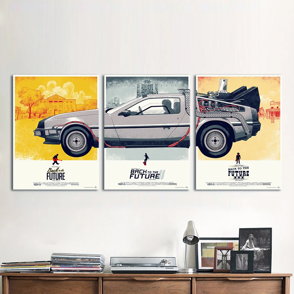 

HDARTISAN Wall Canvas Art Movie Poster 3 Pieces Back to the Future Painting Home Decor Wall Pictures For Living Room No Frame
