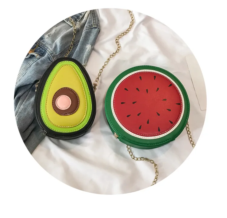 Fun Fashion Fruit Design Peach Watermelon Avocado Pu Leather Ladies Shoulder Bag Tote Crossbody Mini Messenger Bag Flap Handbag