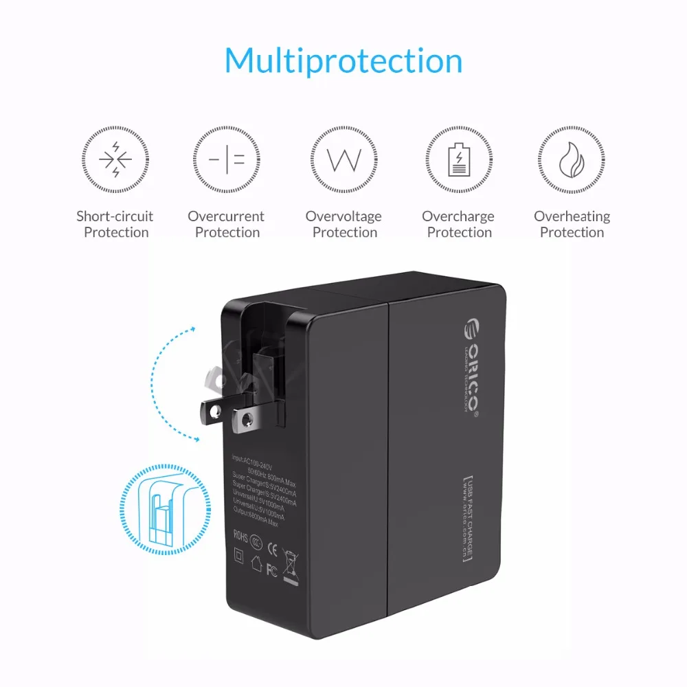 Зарядное устройство ORICO с 4 портами USB вилка стандарта США дорожное настенное