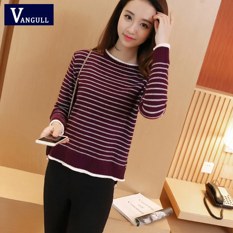 Новый 2016 Весенняя Мода свитер Женщин высокой упругой Полосатый женщин тонкий