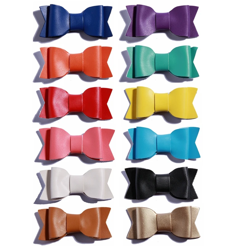 

10PCS 7.5CM Hot Sale Synthetic PU Leather Bows Knot For Hair Accessories Hair Bow With Clip For Headbands U Pick