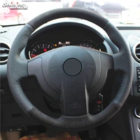bannis black leather black suede car steering wheel cover for nissan qashqai x trail nv200 rogue