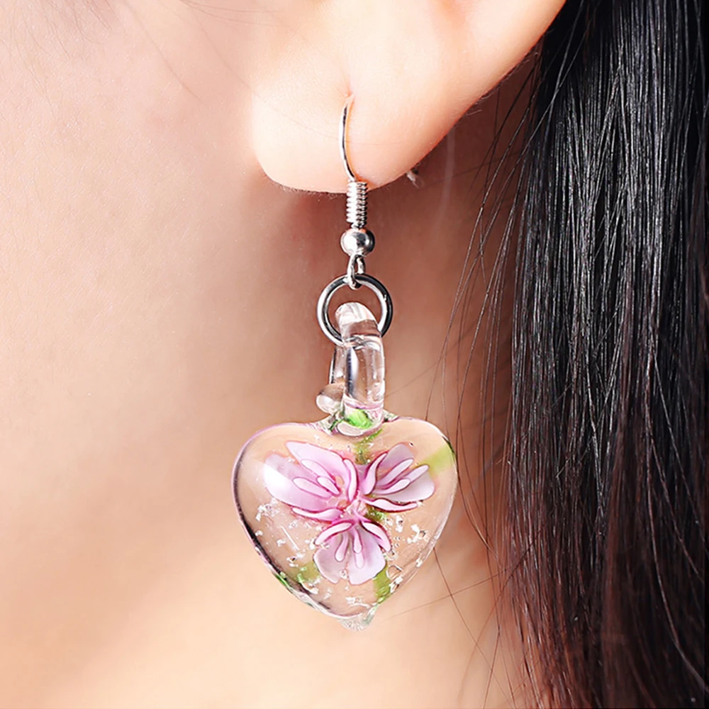 Jardme Cute Love Heart Murano Glass Drop Earrings Pink Magical Venice Ornaments Inspiration Girl Friend Gift Jewelry | Украшения и