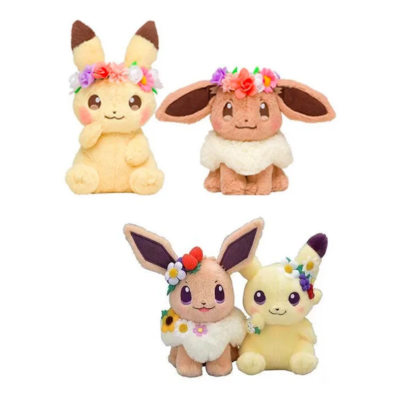 18 см карманные животные Пикачу Eevee плюшевые куклы игрушки Пасхальный день Пикачу Eevee с гирляндой мягкие куклы детские подарки игрушки SA1975