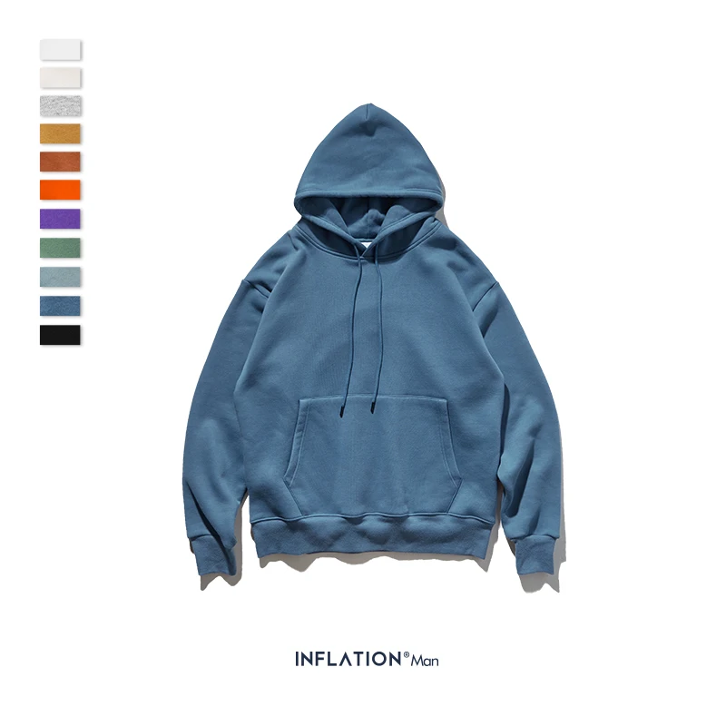 Blue INFLATION AW мужские толстовки с капюшоном из плотного флиса толстовки в стиле хип-хоп 11 цветов однотонные толстовки из плотного Бархата Зимние мужские толстовки 167w17 - Цвет: Blue