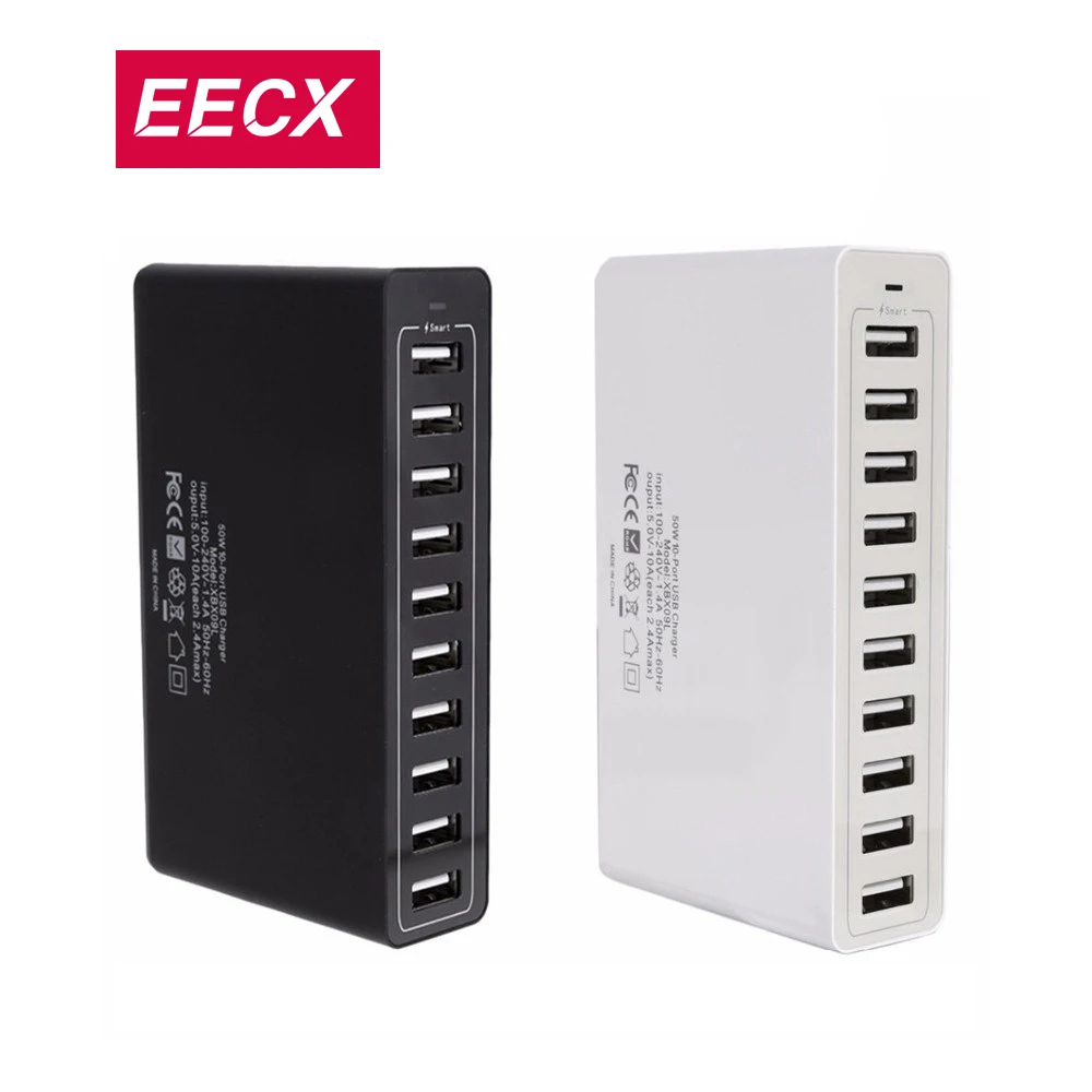 Несколько зарядных устройств USB 10 портов 50 Вт быстрой зарядки Quick Charge настенный