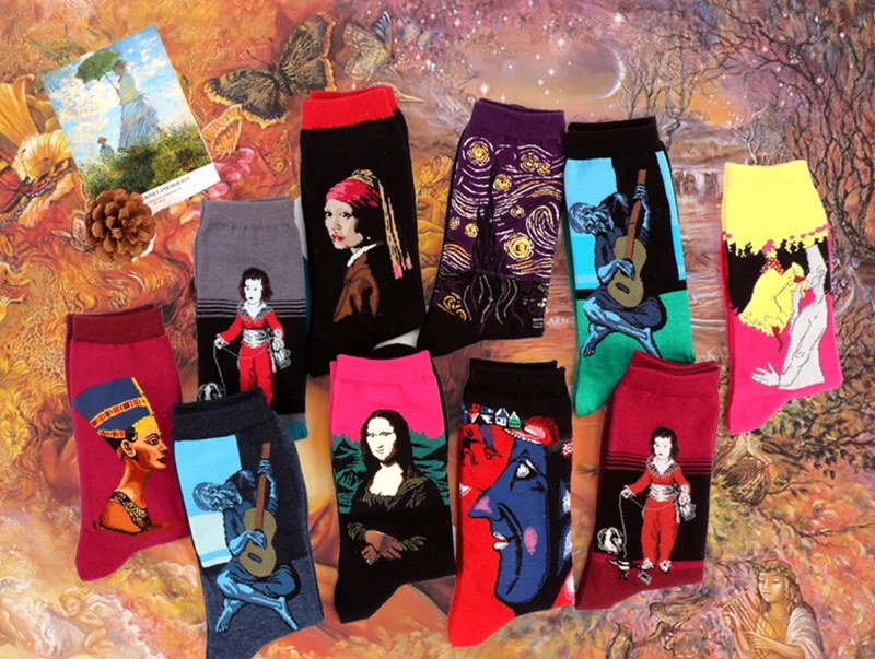 2016 Новый Мода как Искусство Хлопок Экипаж Носки Известный Шаблон Персонажа для