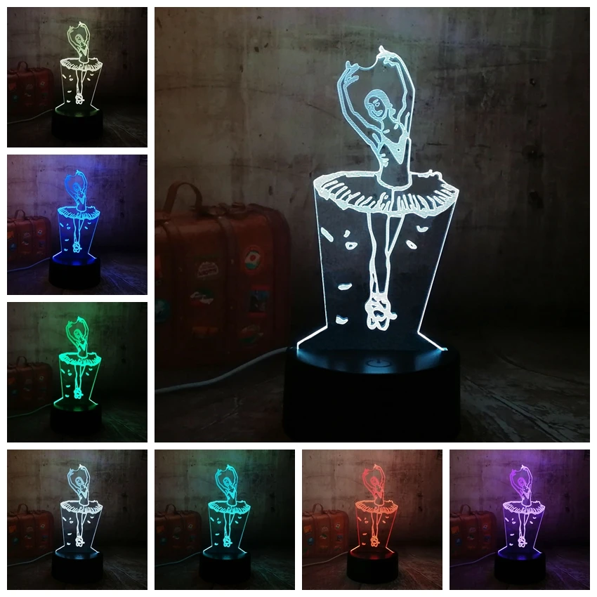 Новинка балетный танцор акриловый 3D RGB ночные светильники USB сенсорный пульт