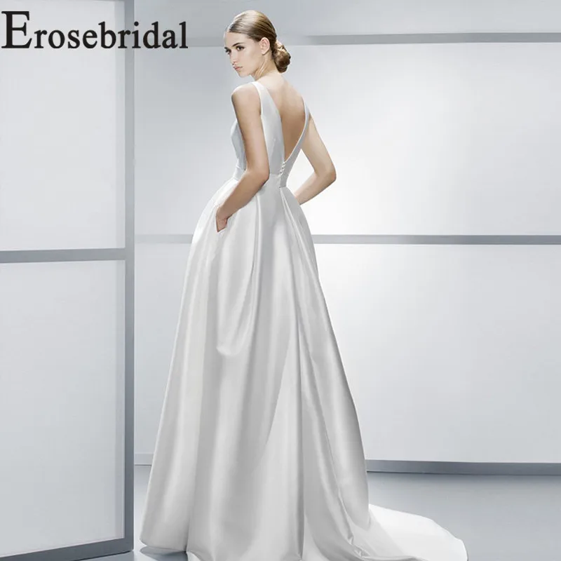 Erosebridal Новое поступление 2019 Белый сатин вечернее платье с квадратным вырезом