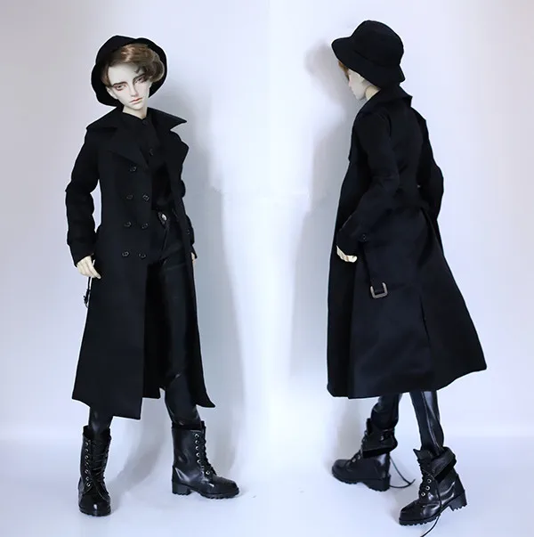 Черное двубортное пальто от пыли с поясом для куклы 1/3 1/4 BJD DD SD MSD SD17 Uncle SSDF