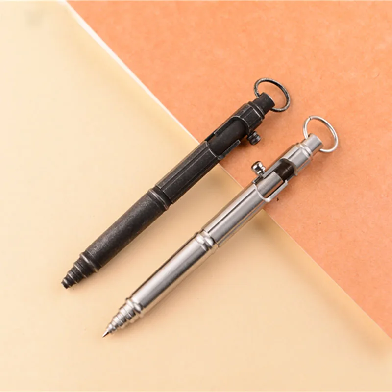 

1PC Retro Stainless Steel Bolt Spring Press Signature Writing Pen EDC Tactical Self-defense Metal Pen Office Desktop Decoration