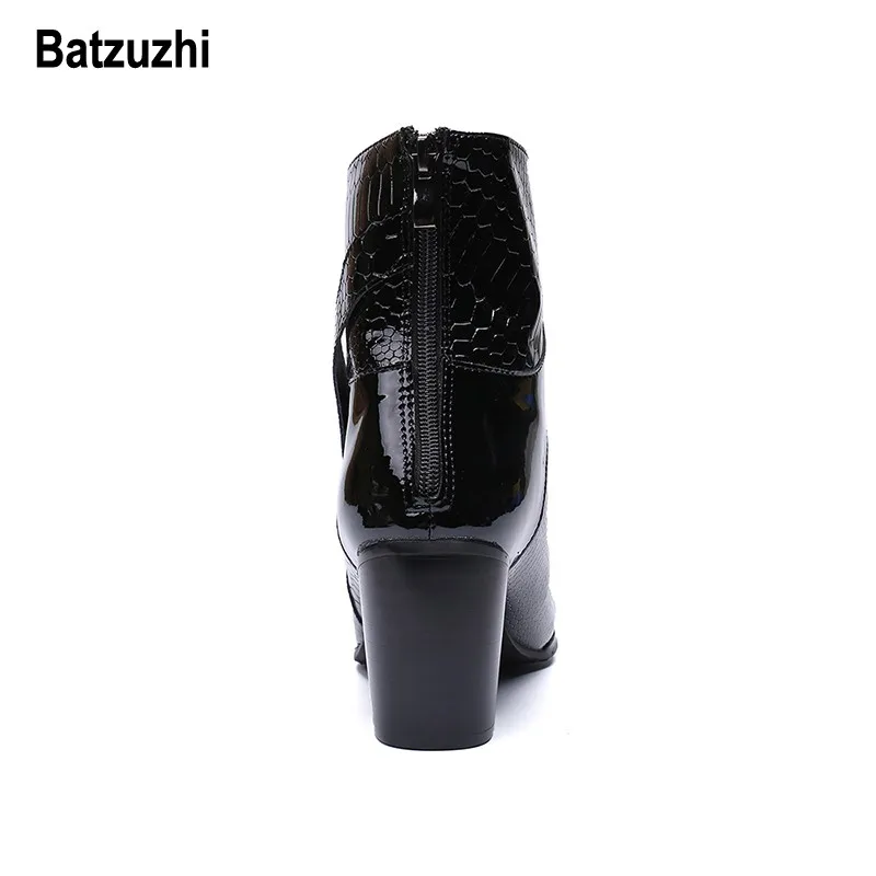 Batzuzhi 7cm High Heel Boots Men Lace-up Handsome Leather Dress Black Party and Wedding Designer botas hombre |